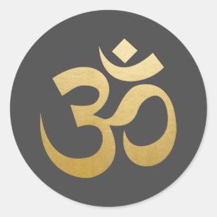 Adesivo Redondo Símbolo de Meditação Om Hindu Faux Gold Foil Ci