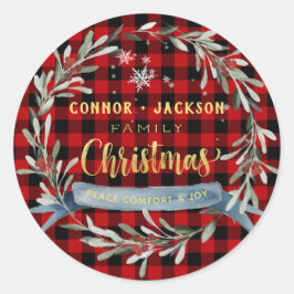 Adesivo Redondo Símbolo de Natal da Família Buffalo Xadrez e Scrip