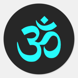 Adesivo Redondo Símbolo de Om Preto e Aqua