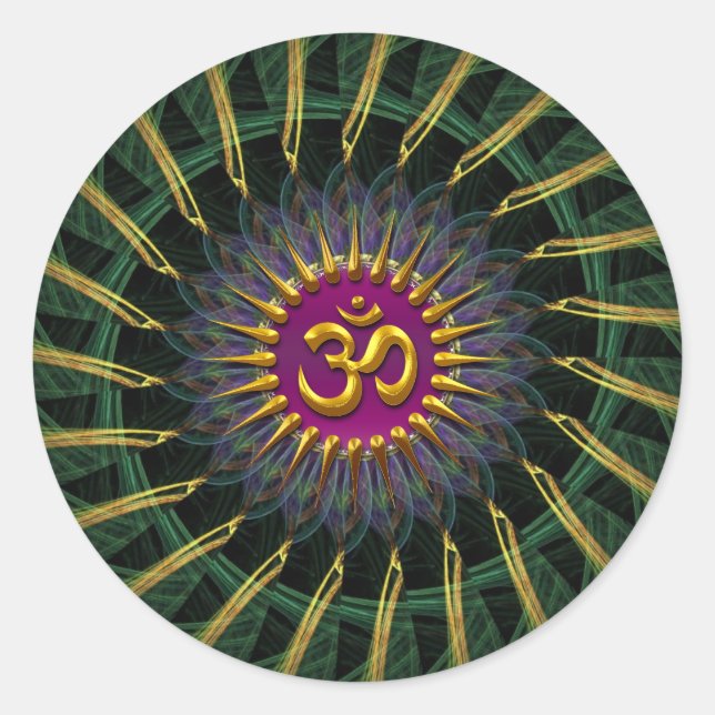 Adesivo Redondo Símbolo de Ouro Fraco Verde+Dourado (Aum) (Frente)