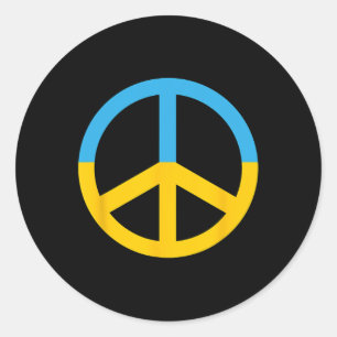 Adesivo Redondo Símbolo De Paz Com As Cores Da Bandeira Ucraniana