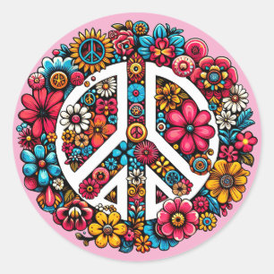 Adesivo Redondo símbolo de paz floral cor ilustração