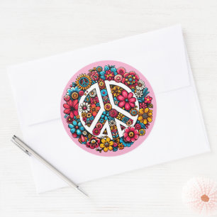 Adesivo Redondo símbolo de paz floral cor ilustração