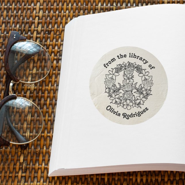 Adesivo Redondo Símbolo de Paz Floral Retroativo da Biblioteca de (Criador carregado)