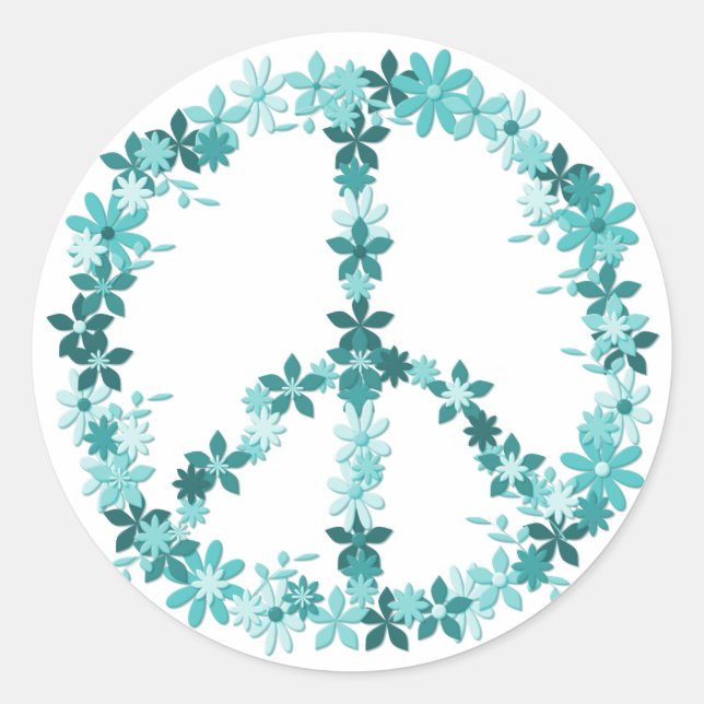 Adesivo Redondo Símbolo de paz, potência floral (Frente)
