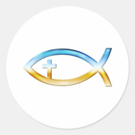 Adesivo Redondo Símbolo de Peixe Cristão com Crucifixo - Céu e Ter