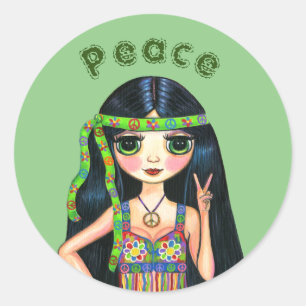 Adesivo Redondo Símbolo de Pintinho Psychedelic Hippie Peace Head