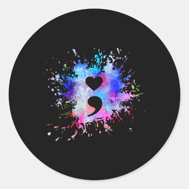 Adesivo Redondo Símbolo de ponto e vírgula do coração com gráfico  (Frente)