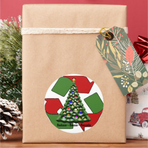 Adesivo Redondo Símbolo de Reciclar Mobius Verde Vermelho - Natal