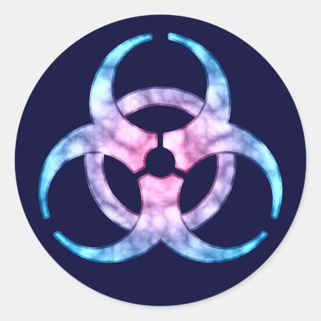 Adesivo Redondo Símbolo de risco biológico azul (Frente)