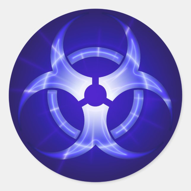 Adesivo Redondo Símbolo de risco biológico azul brilhante (Frente)