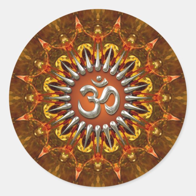 Adesivo Redondo Símbolo de símbolo Batik Sun Om (Aum) (Frente)