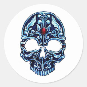 Adesivo Redondo Símbolo de tatuagem de desenho animado Legal crâ