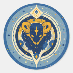 Adesivo Redondo Símbolo de Touro Dourado em Círculo Azul