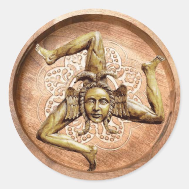 Adesivo Redondo Símbolo de Trinacria da Sicília (Faux Wood) (Frente)