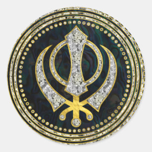Adesivo Redondo Símbolo decorativo de Khanda com pedras preciosas