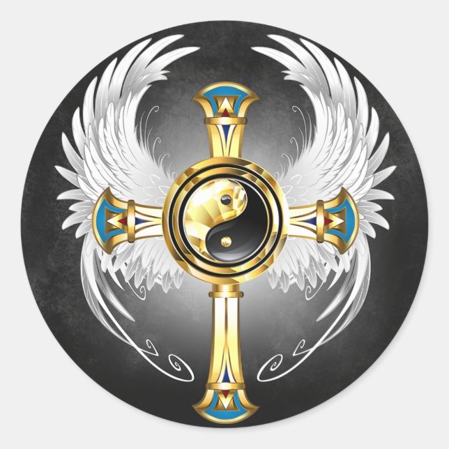 Adesivo Redondo Símbolo Devine Egípcio Dourado Yin Yang (Frente)