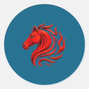 Adesivo Redondo Símbolo do Cavalo de Fogo do Zodíaco Chinês