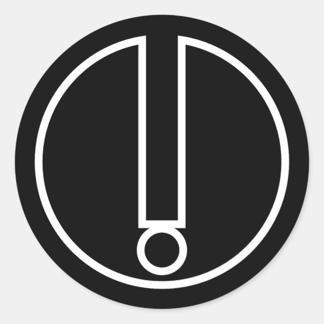 Adesivo Redondo Símbolo do ponto de exclamação em círculo preto (Frente)