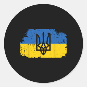 Adesivo Redondo Símbolo do Tridente da Bandeira da Ucrânia Tryzub