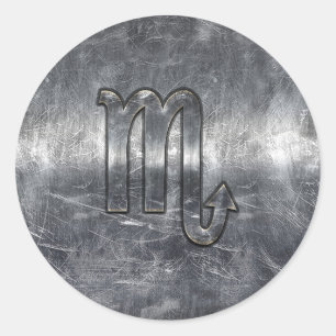 Adesivo Redondo Símbolo do zodíaco da Escorpião no estilo metá