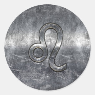 Adesivo Redondo Símbolo do zodíaco de Leo no estilo afligido