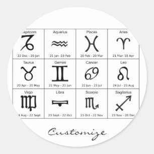 Adesivo Redondo Símbolo Dom Zodíaco Calendário de Astrologia Th