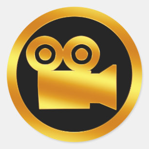 Adesivo Redondo Símbolo Dourado da câmera de filme