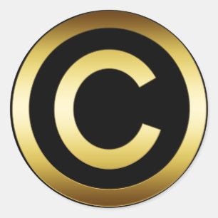 ADESIVO REDONDO SÍMBOLO DOURADO DE COPYRIGHT