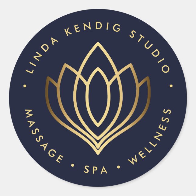 Adesivo Redondo Símbolo Dourado de ioga lotus | Blue Wellness mass (Frente)