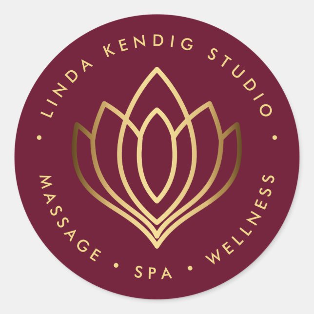 Adesivo Redondo Símbolo Dourado de ioga lotus | Ruby wellness mass (Frente)