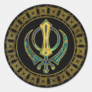 Adesivo Redondo Símbolo Dourado e Marble Khanda
