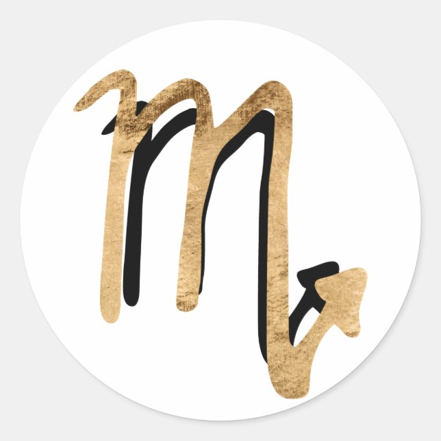 Adesivo Redondo Símbolo dourado preto da constelação Scorpio zodia (Frente)