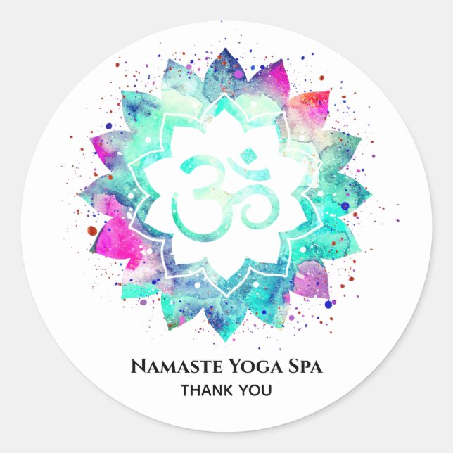 Adesivo Redondo *~* Símbolo Espiritual OM Lotus Flor Aum (Frente)