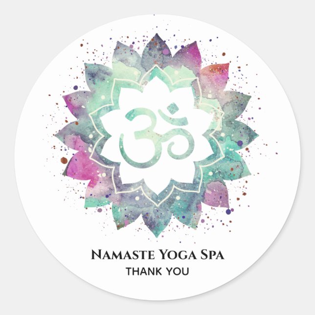 Adesivo Redondo *~* Símbolo Espiritual OM Lotus Flor Azul (Frente)