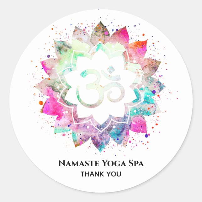 Adesivo Redondo *~* Símbolo Espiritual OM Símbolo Lotus Flor (Frente)