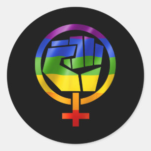 Adesivo Redondo Símbolo Feminista Lgbt Resiste Orgulho Fist Rainbo