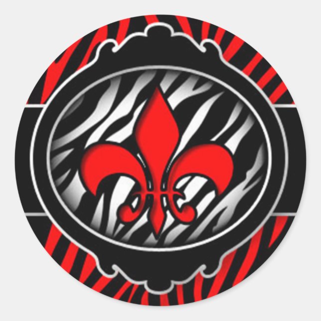 Adesivo Redondo símbolo fleur de lis de zebra vermelha perversa (Frente)