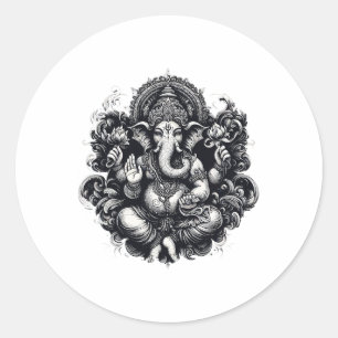 Adesivo Redondo Símbolo Ganesh Yoga Hindu Elefante Deus Ganesha Pu