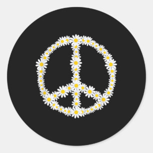 Adesivo Redondo Símbolo Hippie Flores Logotipo Anti-Guerra Disies 