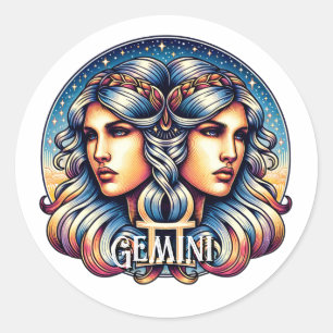 Adesivo Redondo Símbolo Horoscópio Gemini   Sinal de Astrologia Gê