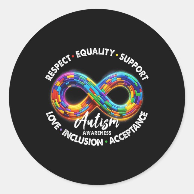 Adesivo Redondo Símbolo Infinito Consciência Autismo Respeita Igua (Frente)