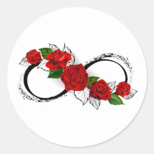 Adesivo Redondo Símbolo Infinity com Rosa vermelha