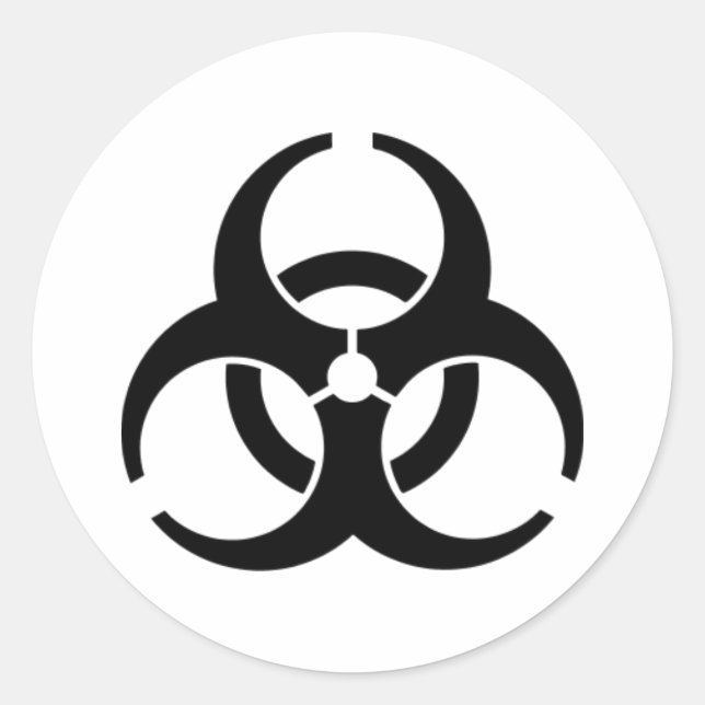 Adesivo Redondo Símbolo internacional de aviso de perigo biológico (Frente)