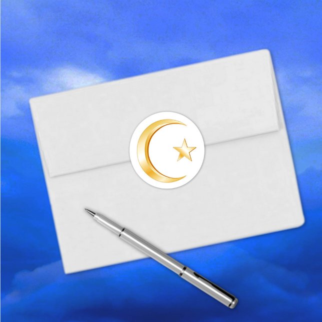 Adesivo Redondo Símbolo Islâmico (Islam Symbol Round Sticker.
Crescent moon and star, symbol of Islam. )
