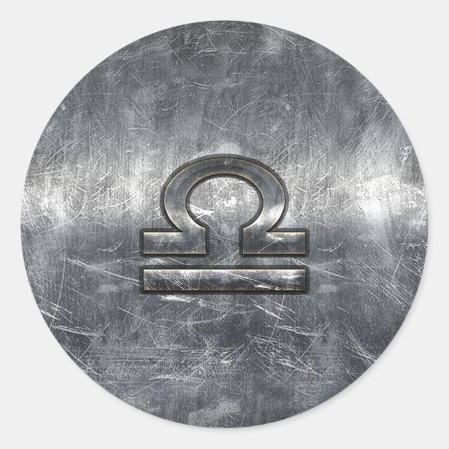 Adesivo Redondo Símbolo Libra Zodiac no estilo de aço granulado pr (Frente)