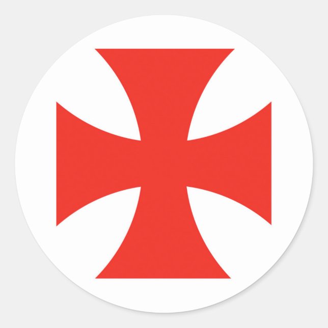 Adesivo Redondo símbolo malta templar tricota vermelho cruz (Frente)
