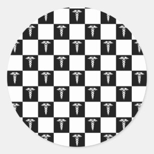 Adesivo Redondo Símbolo médico branco e preto Caduceus