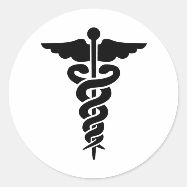 Adesivo Redondo Símbolo médico Caduceus (Frente)
