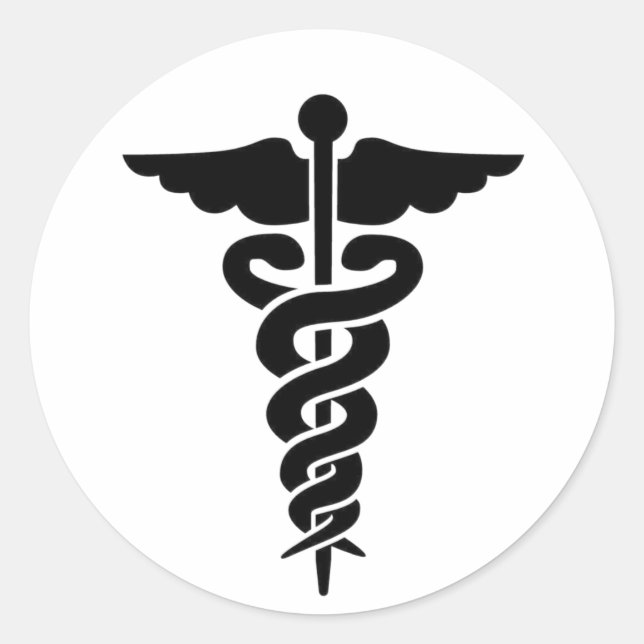 Adesivo Redondo Símbolo médico Caduceus (Frente)